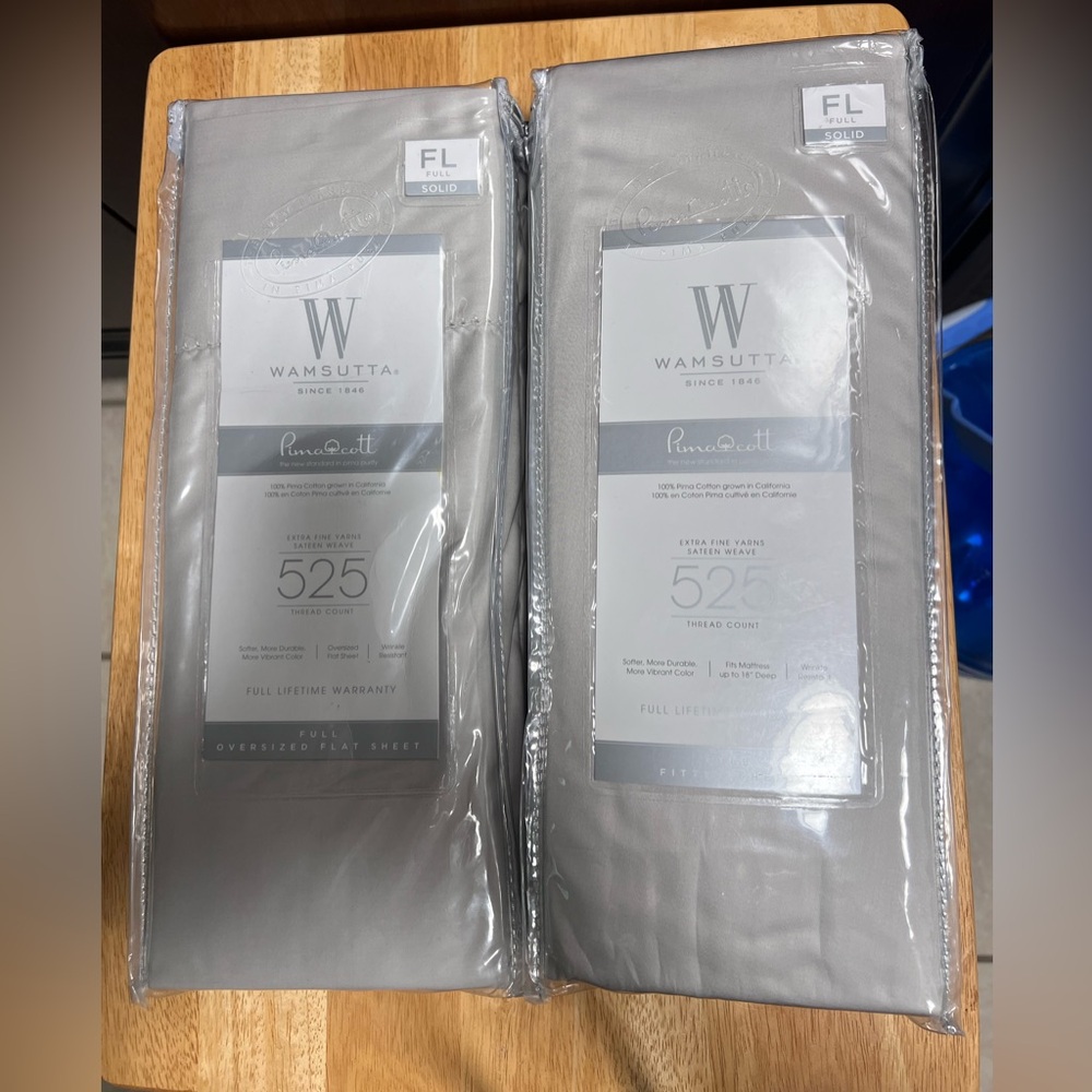 Wamsutta 525-Thread Count PimaCott Solid Sheet Set - Stone Fitted, OS Flat